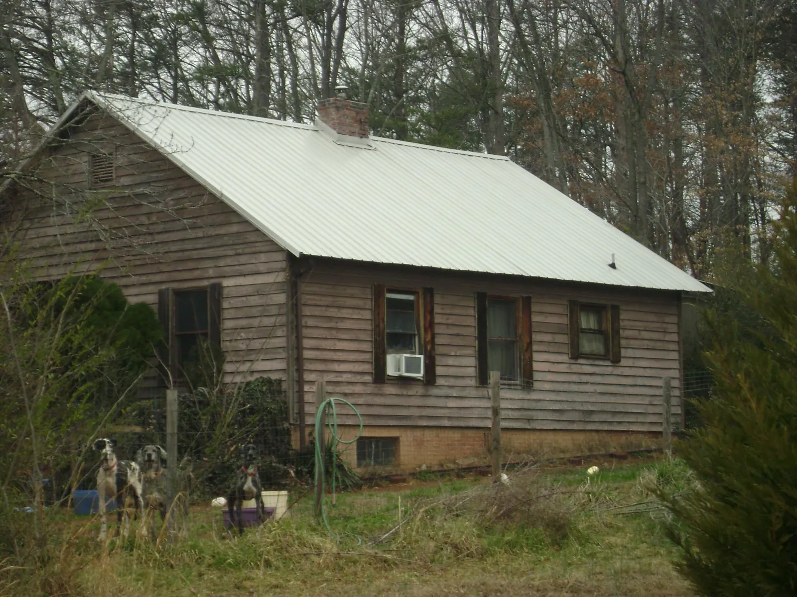 White metal roof on an old wood sided farmhouse, from a Metal Roof Installation job in Eastlake